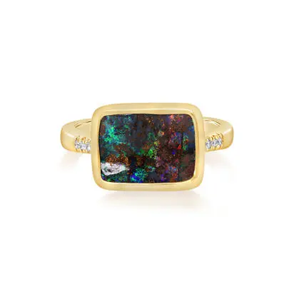 14K Yellow Gold Australian Boulder Opal/Diamond Ring, RBR113-25I, $5,995.00