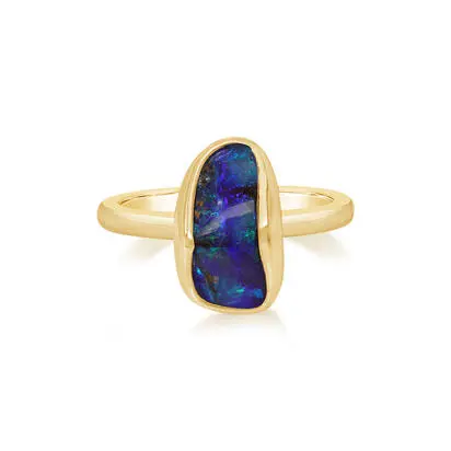 14K Yellow Gold Australian Boulder Opal Smooth Shank Ring<br>RBR262-25I<div class='big'>$5,045.00</div>