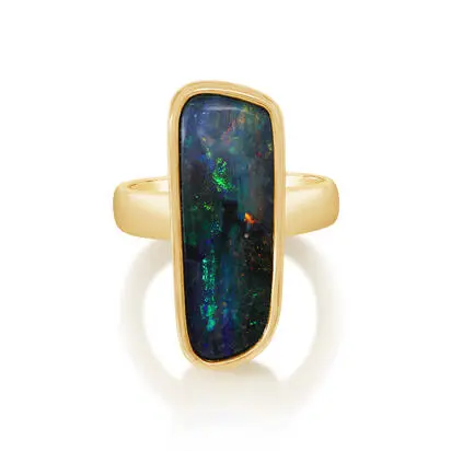 14K Yellow Gold Australian Boulder Opal Smooth Shank Ring<br>RBR262L-26I<div class='big'>$6,995.00</div>