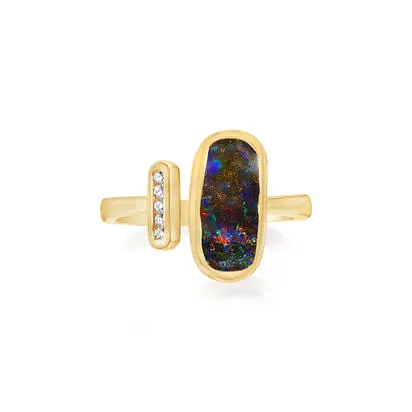 14K Yellow Gold Australian Boulder Opal/Diamond Ring, RBR602-14I, $3,495.00