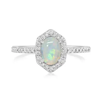 14K White Gold Australian Opal/Diamond Ring | RCO055N12WI