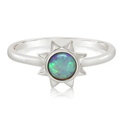 14K White Gold Australian Opal Sun Ring | RCO061N1XW