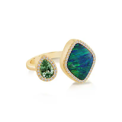 18K Yellow Gold Australian Opal Doublet/Mint Garnet/Diamond Ring Cuff<br>RDBFF350395E<div class='big'>$13,745.00</div>