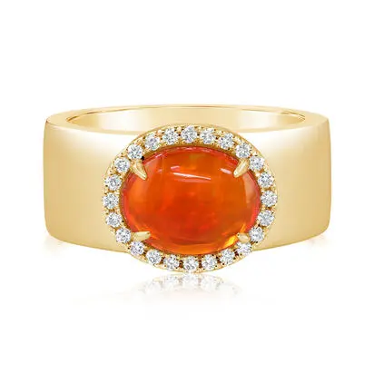 14K Yellow Gold Mexican Fire Opal/Diamond Ring | RFOCB800187C