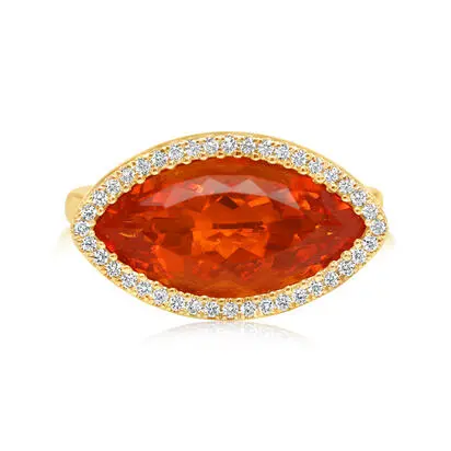 14K Yellow Gold Mexican Fire Opal/Diamond Ring | RFOMQ875435CI
