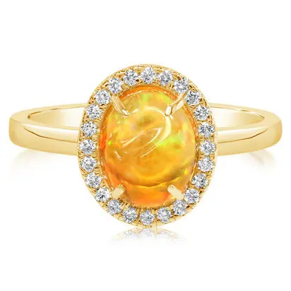 14K Yellow Gold Mexican Fire Opal/Diamond Ring | RFOOV680179C