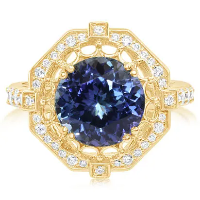 18K Yellow Gold Peacock Tanzanite/ Diamond Ring | RFTRD000530EI
