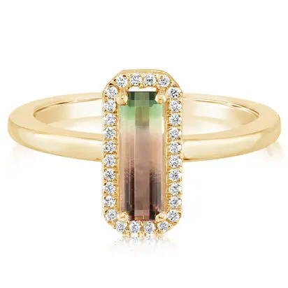 14K Yellow Gold Bi-Color Tourmaline/Diamond Ring, RH2OC250090C, Call for current price