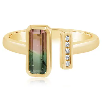 14K Yellow Gold Bi-Color Tourmaline/Diamond Ring | RH2OC250107C