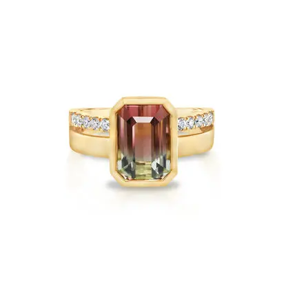 18K Yellow Gold Bi Color Tourmaline/Diamond Ring<br>RH2OC800449EI