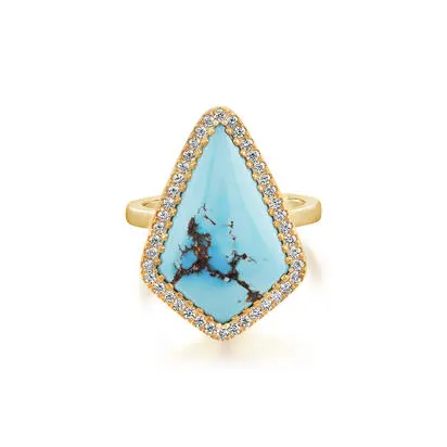 14K Yellow Gold Kazakhstan Turquoise/Diamond Ring, RKQKT992624C, $5,845.00