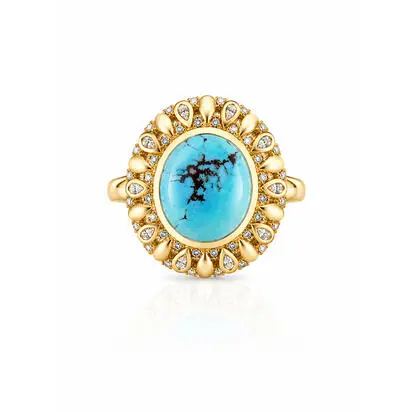 14K Yellow Golden Hills Turquoise/Diamond Ring, RKQRD9921286CI