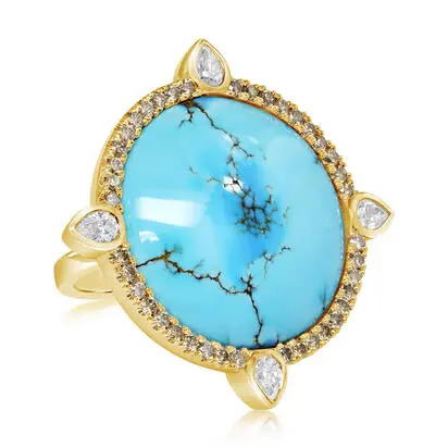 14K Yellow Gold Kazakhstan Turquoise Diamond Ring | RKQRD9921924C