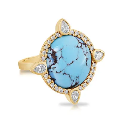 14K Yellow Golden Hills Turquoise/Diamond Ring<br>RKQRD992867C