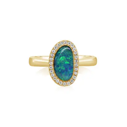 14K Yellow Gold Australian Boulder Opal/Diamond Ring<br>RMBO1A197CI