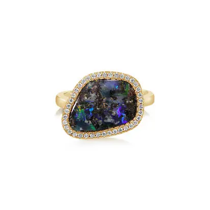 14K Yellow Gold Australian Boulder Opal/Diamond Ring<br>RMBO1A470CI