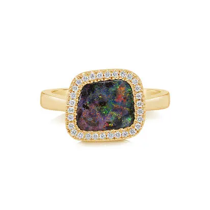 14K Yellow Gold Australian Boulder Opal/Diamond Ring<br>RMBO1C210-2CI