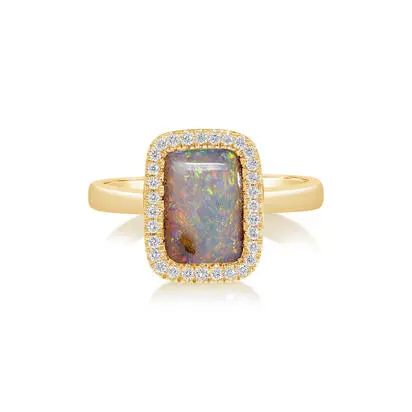 14K Yellow Gold Australian Boulder Opal/Diamond Ring<br>RMBO2A193CI
