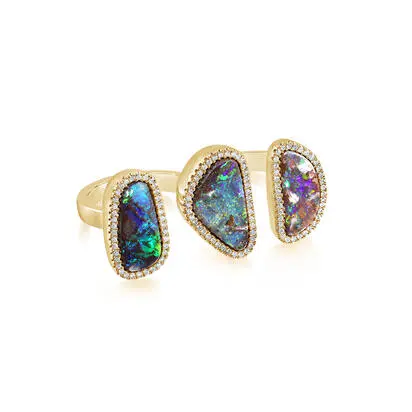 14K Yellow Gold Australian Boulder Opal/Diamond 3 Stone-2 Finger Ring, RMBO3A1110C, $18,445.00