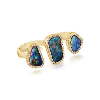 14K Yellow Gold Australian Boulder Opal/Diamond 3 Stone-2 Finger Ring, RMBO3A845C, $17,295.00