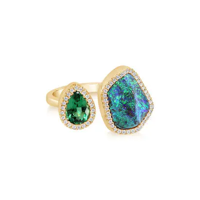 18K Yellow Gold Australian Boulder Opal/Chrome Tourmaline/Diamond Ring Cuff<br>RMBO5A558E<div class='big'>$14,895.00</div>
