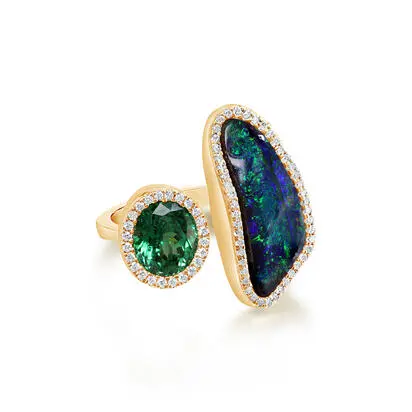 18K Yellow Gold Australian Boulder Opal/Tsavorite/Diamond Ring Cuff<br>RMBO6A776E<div class='big'>$26,945.00</div>