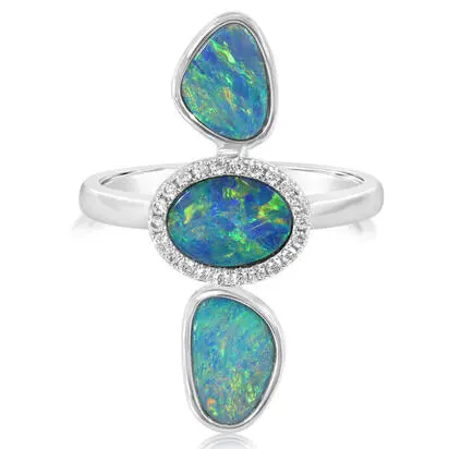 14K White Gold Australian Opal Doublet/Diamond Ring | RMDBT1A258WI