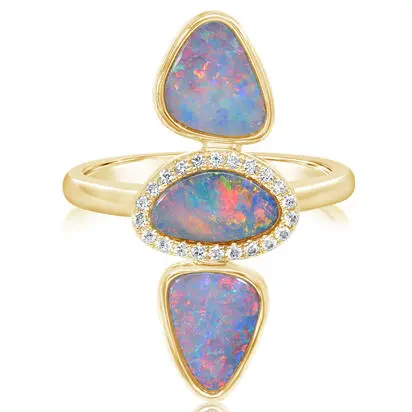 14K Yellow Gold Australian Opal Doublet/Diamond Ring | RMDBT1A271CI