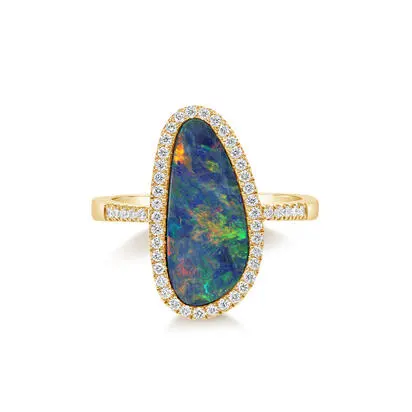 14K Yellow Gold Australian Opal Doublet/Diamond Ring, RMDBT1A280CI, $5,320.00