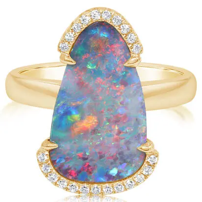 14K Yellow Gold Australian Opal Doublet/Diamond Ring , | RMDBT1A544CI