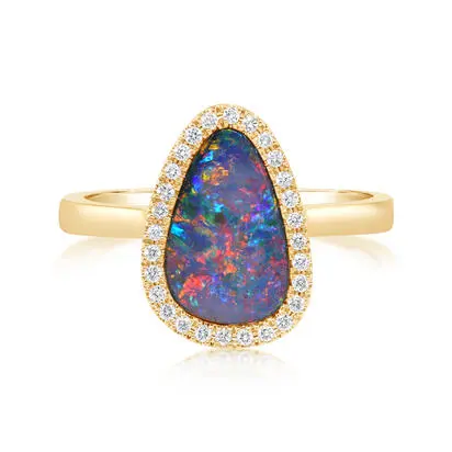 14K Yellow Gold Australian Opal Doublet/Diamond Ring | RMDBT2A185CI