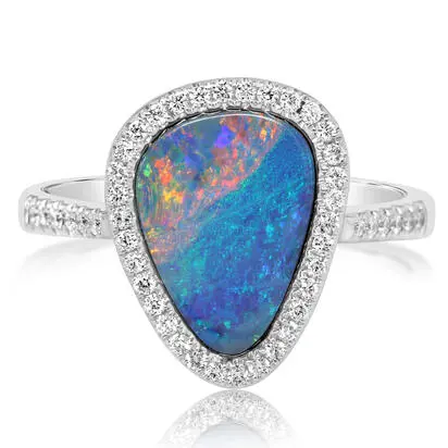 14K White Gold Australian Opal Doublet/Diamond Ring | RMDBT2A224WI