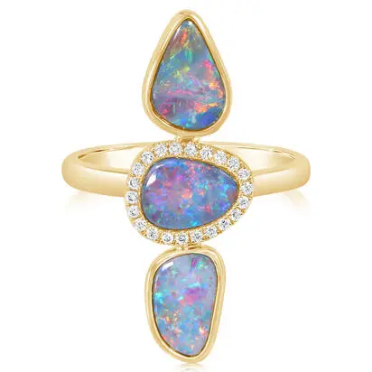 14K Yellow Gold Australian Opal Doublet/Diamond Ring | RMDBT2A250-2CI