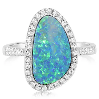 14K White Gold Australian Opal Doublet/Diamond Ring | RMDBT2A264WI