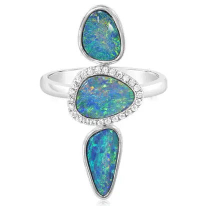 14K White Gold Australian Opal Doublet/Diamond Ring | RMDBT2A323WI