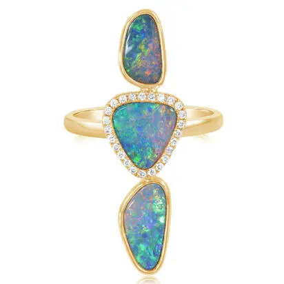 14K Yellow Gold Australian Opal Doublet/Diamond Ring | RMDBT2A370CI