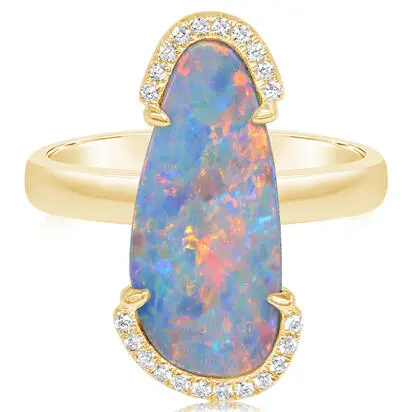 14K Yellow Gold Australian Opal Doublet/Diamond Ring , | RMDBT2A386CI