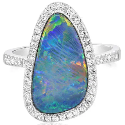 14K White Gold Australian Opal Doublet/Diamond Ring | RMDBT2A418WI