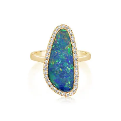 14K Yellow Gold Australian Opal Doublet/Diamond Ring, RMDBT2A420CI, $5,595.00