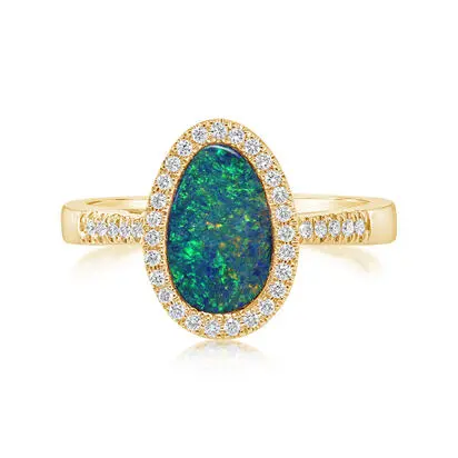 14K Yellow Gold Australian Opal Doublet/Diamond Ring | RMDBT3A129CI
