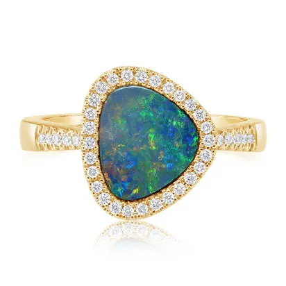 14K Yellow Gold Australian Opal Doublet/Diamond Ring | RMDBT3A148CI