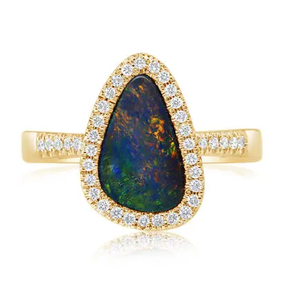 14K Yellow Gold Australian Opal Doublet/Diamond Ring | RMDBT3A159CI