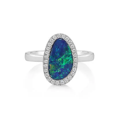 14K White Gold Australian Opal Doublet/Diamond Ring, RMDBT3A200WI, $4,595.00