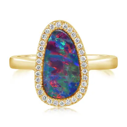 14K Yellow Gold Australian Opal Doublet/Diamond Ring | RMDBT3A226CI
