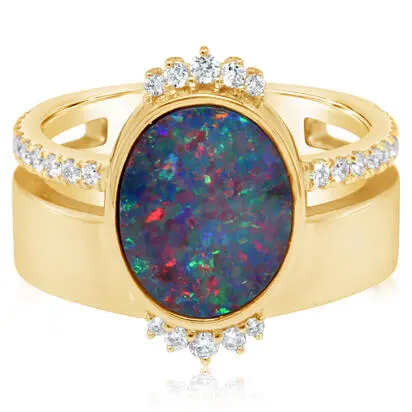 14K Yellow Gold Australian Opal Doublet/Diamond Cigar Band Ring, RMDBT3A235C, $6,595.00