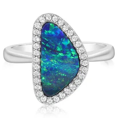 14K White Gold Australian Opal Doublet/Diamond Ring , | RMDBT3A237WI