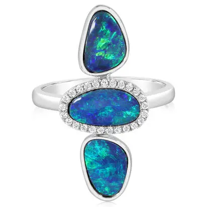 14K White Gold Australian Opal Doublet/Diamond Ring | RMDBT3A282WI