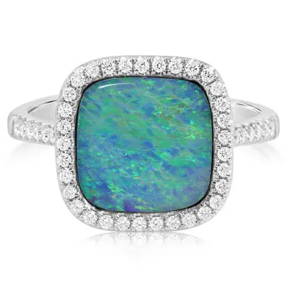14K White Gold Australian Opal Doublet/Diamond Ring | RMDBT3A285WI