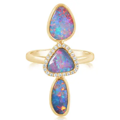 14K Yellow Gold Australian Opal Doublet/Diamond Ring | RMDBT3A305CI