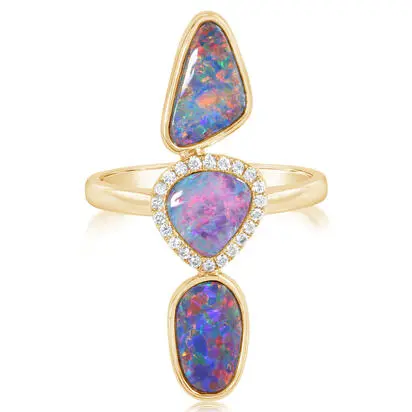 14K Yellow Gold Australian Opal Doublet/Diamond Ring | RMDBT3A306CI